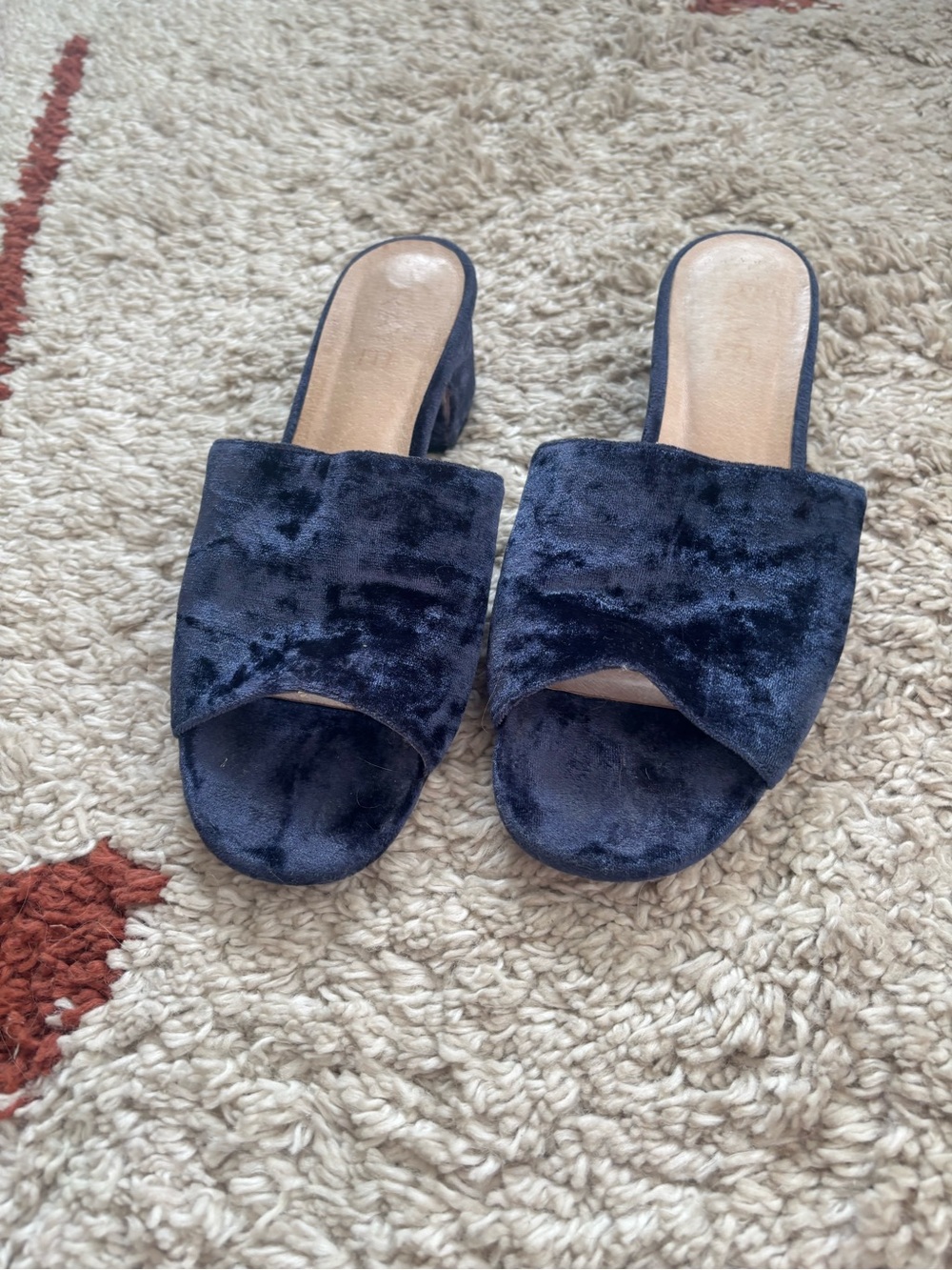 Velvet Slide Sandals in Navy Blue